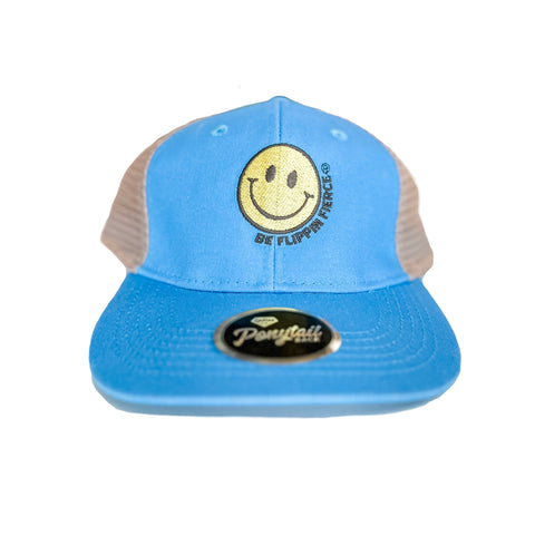 BFF Smiley Blue Ponytail Hat